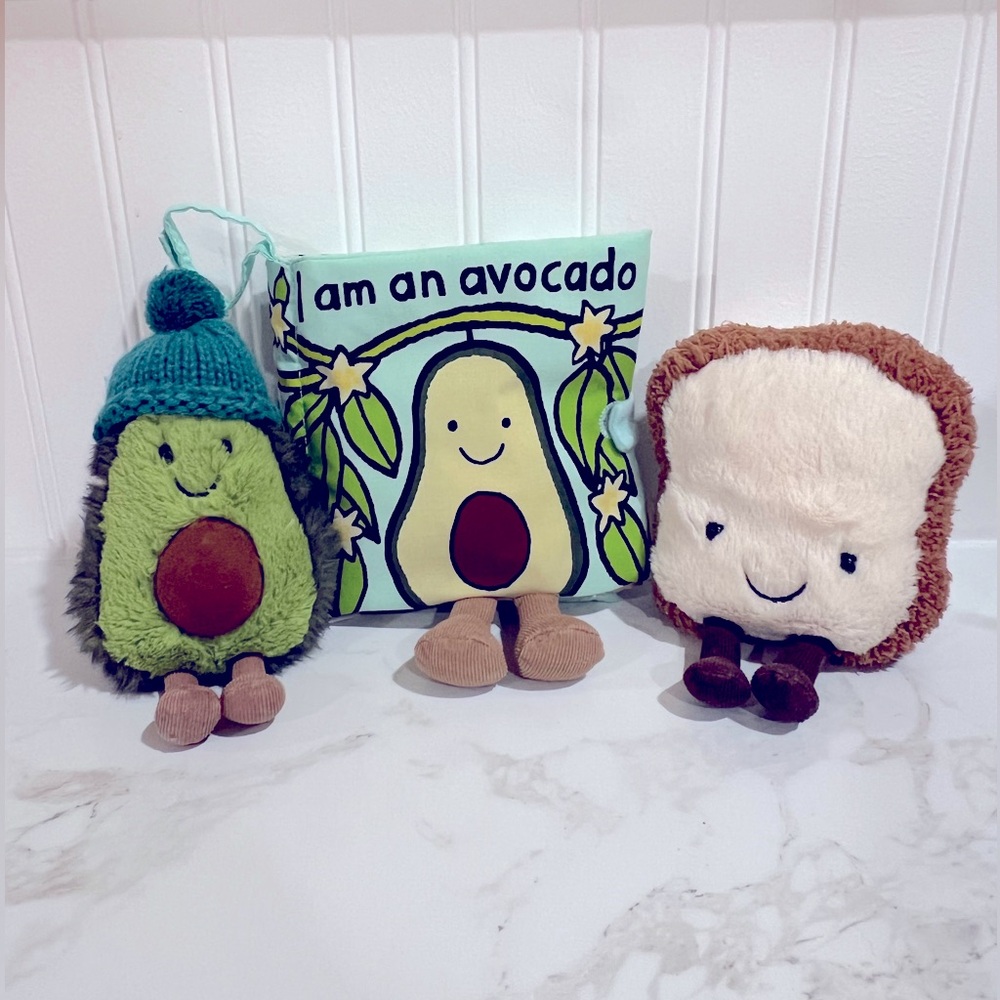 Toy Bundle: Jellycat Amusables Cozi Avocado Teal + Toast + I Am an Avocado Book